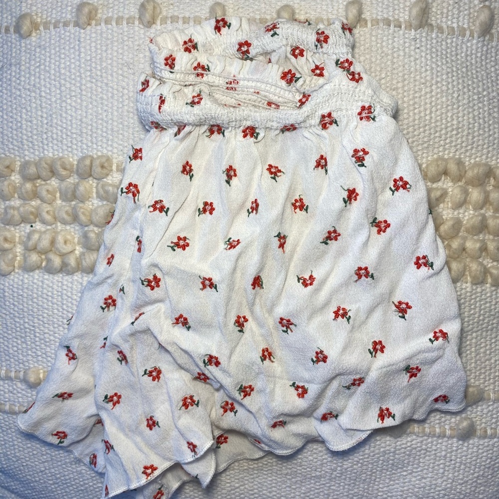 Women’s White Flowy Shorts with Red Flowers